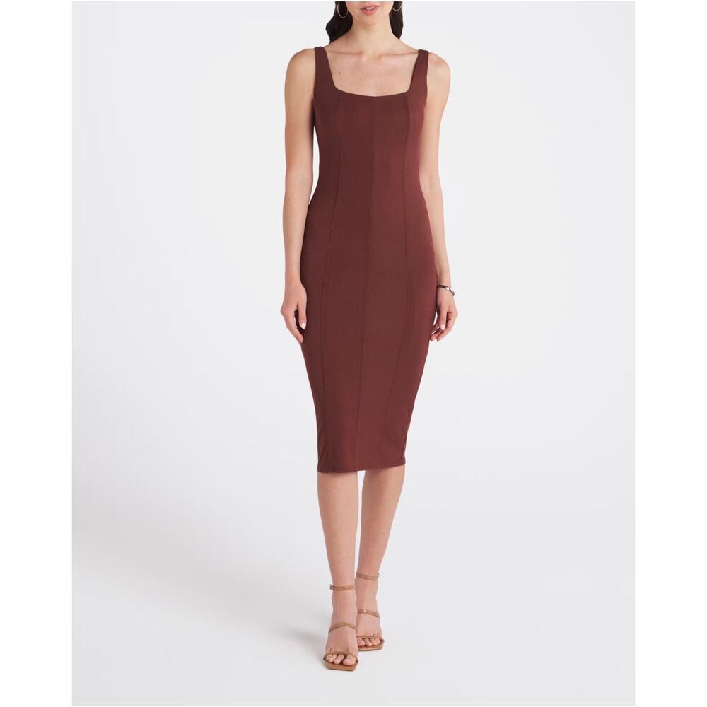EUC Nine Britton Clea Square Neck Fitted Knit Midi Dress – M